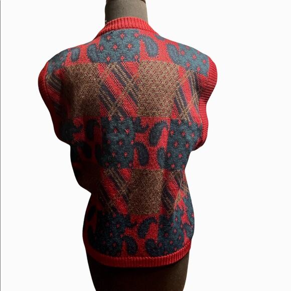 Vtg Virgin Wool Academia Preppy Geometric Grandpa Cardigan Sweater Vest L - Picture 5 of 6